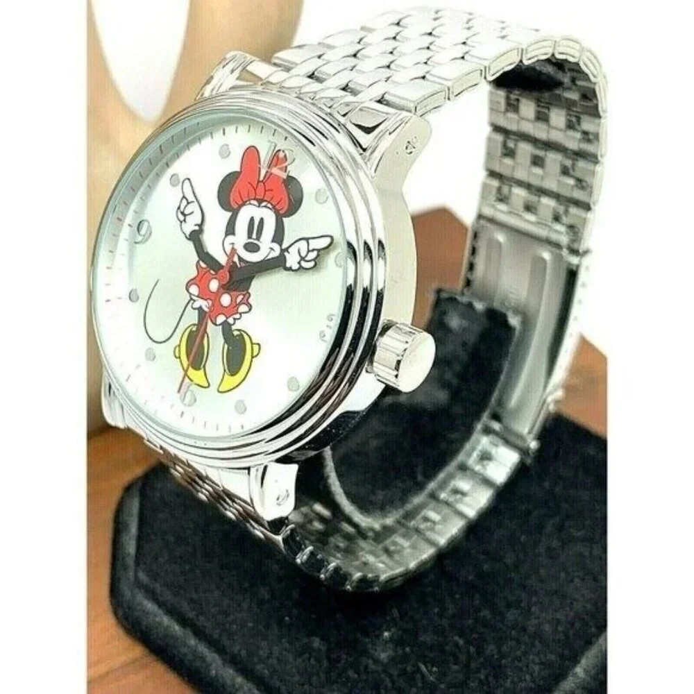 Disney Minnie Mouse Men's Watch W001881 Silver Tone Stainless Steel 44mm Quartz